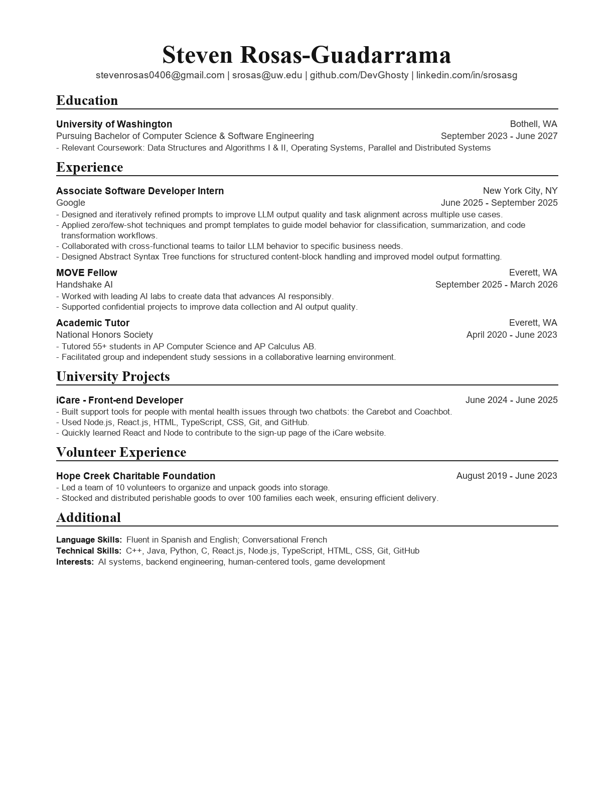 Steven Rosas resume preview